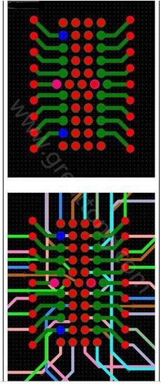 焊盤內(nèi)過孔用于內(nèi)部，而外部引腳在0.5mm柵格上扇出-深圳宏力捷