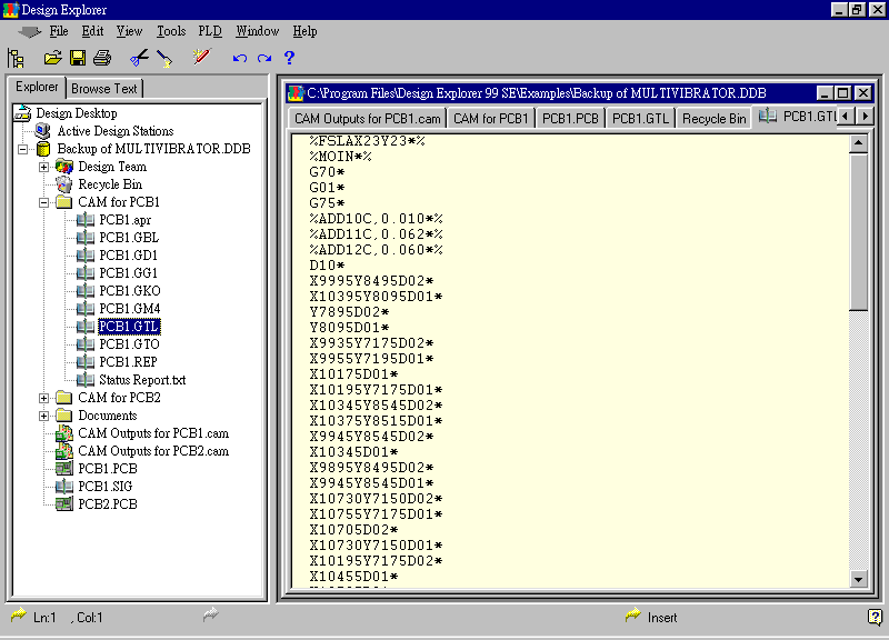 要檢查各Gerber輸出文件，則在瀏覽器中打開CAM Output for PCB1，即可看到一系列Gerber輸出文件。