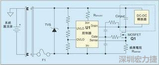 圖1：一個簡單的-48V熱插拔電路。