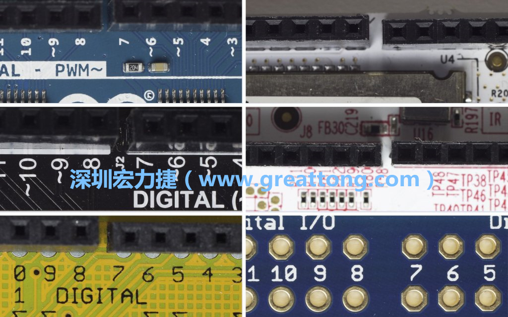 各種不同尺寸的Arduino上第7、8腳位的間距。