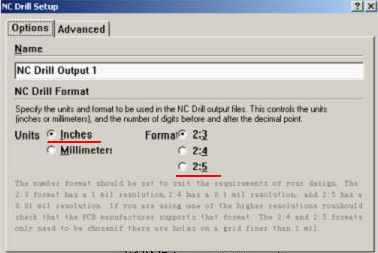 將格式改為“Inches 2：5”（ 以確保資料精度，反之孔與線路有偏移現(xiàn)象；）點(diǎn)OK完成鉆孔文件轉(zhuǎn)換